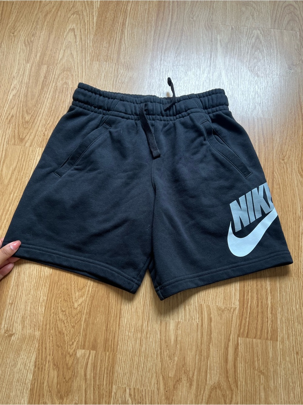 Nike Black Pull-On Shorts with White Swoosh Tag